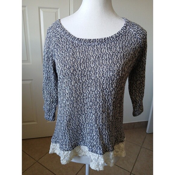 Maison Jules Top Knit Light Sweater Ruffle Lace Detail Womens‎ Small Multicolor - Picture 1 of 16